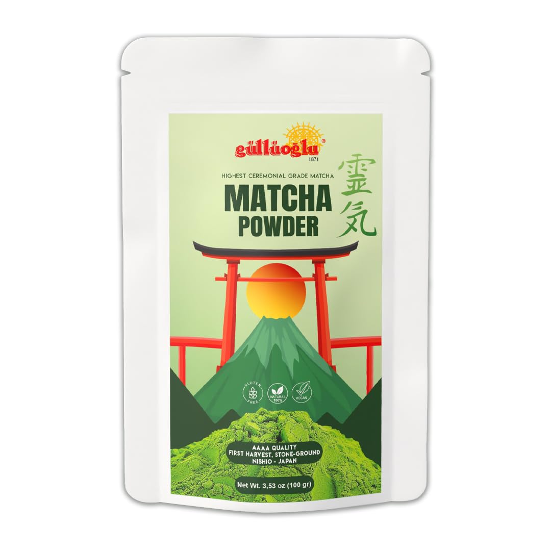 Matcha zielona herbata w proszku o ceremonialnej jakości – AAAA – 100 g – pierwsze zbiory z Nishio, Japonia – mielenie kamienia – do herbaty, latte, smoothie i pieczenia