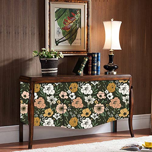 Abyssaly Vintage Floral Peel And Stick Wallpaper Boho 17.7 Inx118 In Removable Dark/Sand/Green Vinyl Self Adhesive Wallpaper Flower Wall Paper For Bedroom #TOP3