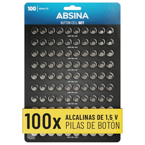 ABSINA Pilas botón Alcalinas - Surtido 1,5V a Prueba de Fugas