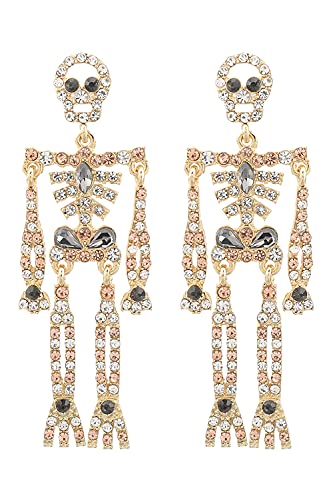 Halloween Earrings Spooky Skull Skeleton Dangle Earrings for Women Bling Rhinestone Crystal Punk Gothic Jewelry Halloween Accessories Gifts