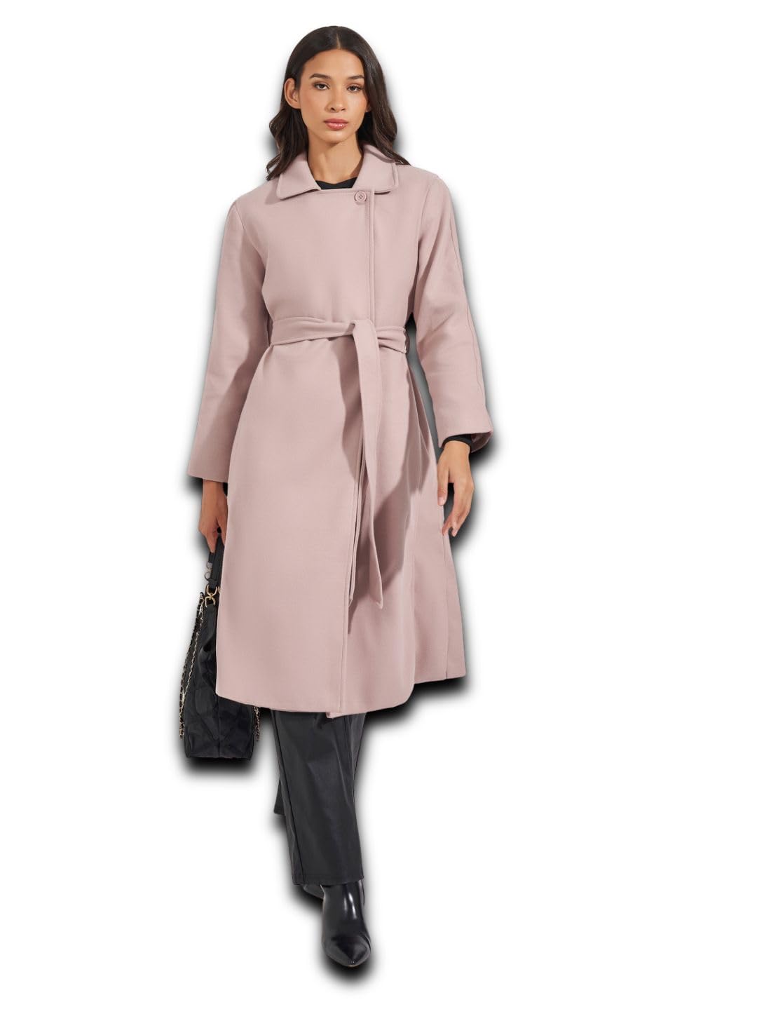 styli Women's Wool Blend A-Line Coat | Regular Fit Knee-Length Longline Belted Coat | Winter Wear for Women & Girls-picture-39