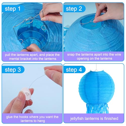 Image of Set of 6 Hanging Jellyfish Paper Lanterns Blue Jellyfish Decor for The Sea Ocean Party, Mermaid Birthday Decoration, Baby Shower, Nautical Events (Multi-Color 2)