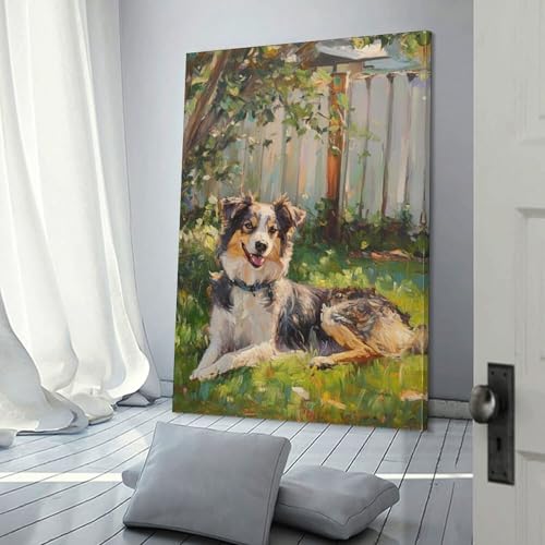 Toile moderne berger australien de qualité supérieure 50 x 75 cm