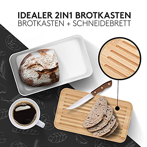 Foto von DIVARØ Brotkasten – Brotbox mit Bambusdeckel [2in1 Funktion] – Aus Karbonstahl für lange Frische – Nachhaltiger Brottopf – Brotbehälter & Brotsack – Brotkorb mit Schneidebrett –33x19x12cm