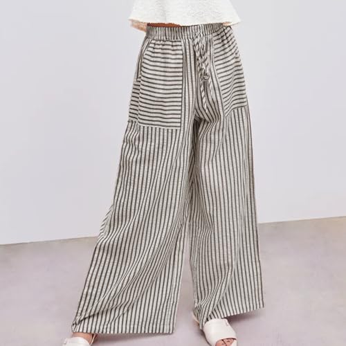 Striped Wide Leg Pants Women Drawstring Elastic Waistband Pant Lounge Palazzo Trousers Beach Vacation Clothes4