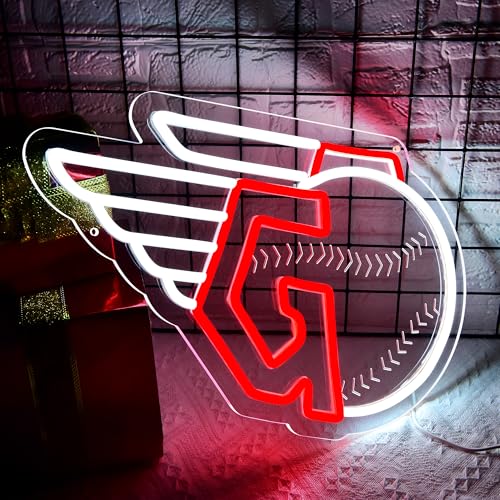 Image of Baseball Neon Sign for Wall Decor Clevelan Team Neon Light for Man Cave Dimmable Led Sign for Bedroom Birthday Gifts for Baseball Fans Neon Sign 5V USB Powered Size14.5 * 12.5IN(ZYLD270)