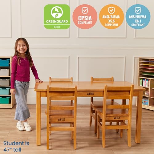 Image of ECR4Kids 24in x 48in Rectangular Hardwood Table with 24in Legs and Four 14in Chairs, Kids Furniture, Honey, 5-Piece