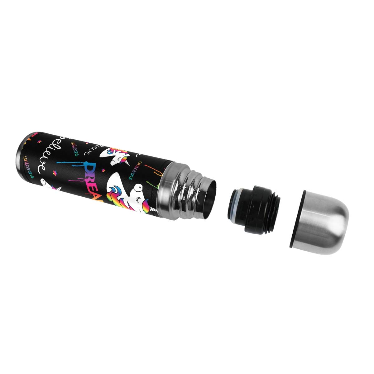 Taza de viaje aislada al vacío de acero inoxidable con doble pared a prueba de fugas, botella de taza mágica con diseño de unicornio personalizado impreso en piel auténtica, termo de 500 ml