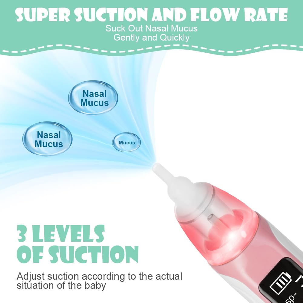 URAQT Nasal Aspirator Baby, Electric Baby Nose Sucker with 4 Silicone Tips Nose - Image 3