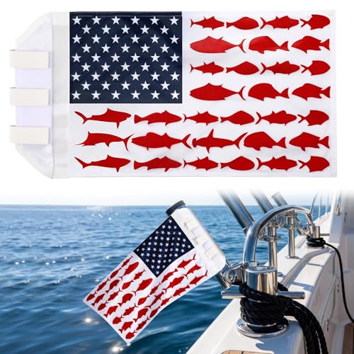 Ceoighe 1 Pcs Flag for Boat Fishing Holder Rocket Launcher Rail Fishing Rod Holder Flag for Boat Heavy Duty Nylon Sewn Stripes Universal Banner for Marine Yacht UTV (Fish Pattern)