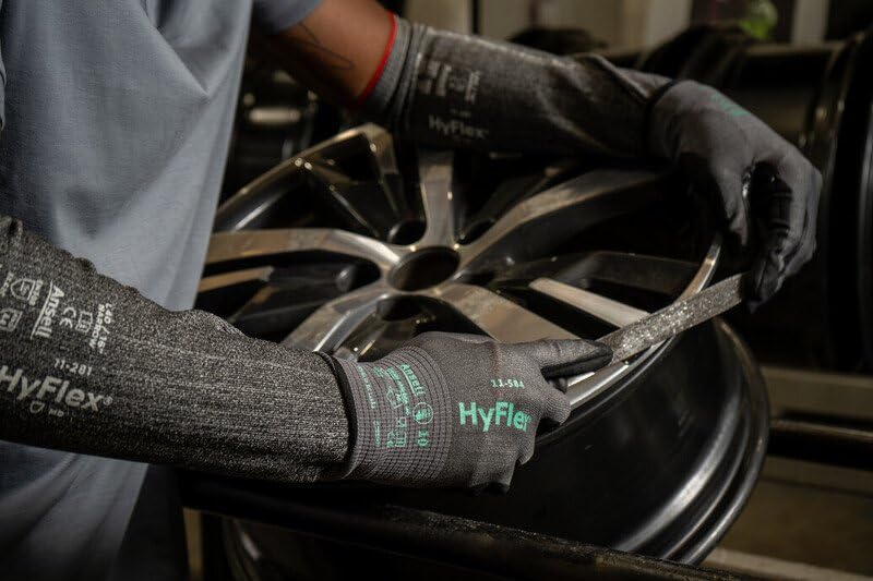 Ansell HyFlex 11-584 Gants Anti-Coupures, Enduction Nitrile Résistante à l'Abrasion, Gants de Travail Professionnels Haute Protection, Homme Femme, Gris, Taille L (12 Paires)