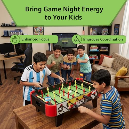 Image of Amazon Brand - Jam & Honey Foosball Table Game for Kids 6+ Years, BIS Certified Safe for Kids, Big Size Tabletop Football, Indoor Soccer for Family Fun, Multicolour