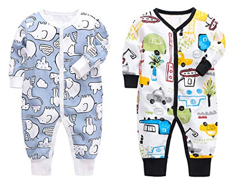 Image of CHUBBYBUN BABY 2-Pack Cotton Footless Long Sleeve Romper Jumpsuit Sleep and Play