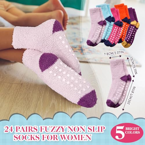 Image of Foaincore 24 Pair Winter Non Slip Socks for Women Fluffy Soft Grippy Fuzzy Hospital Slipper Socks with Grips for Winter gift
