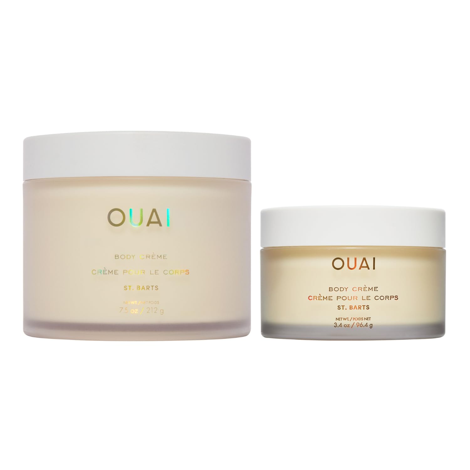 OUAI St. Barts Body Cream Bundle - Hydrating Body Cream with Cupuaçu Butter, Coconut Oil and Squalane - Softens Skin and Delivers Healthy-Looking Glow - Sulfate-Free Skin Care (2 Count, 7.5 Oz/3.4 Oz)