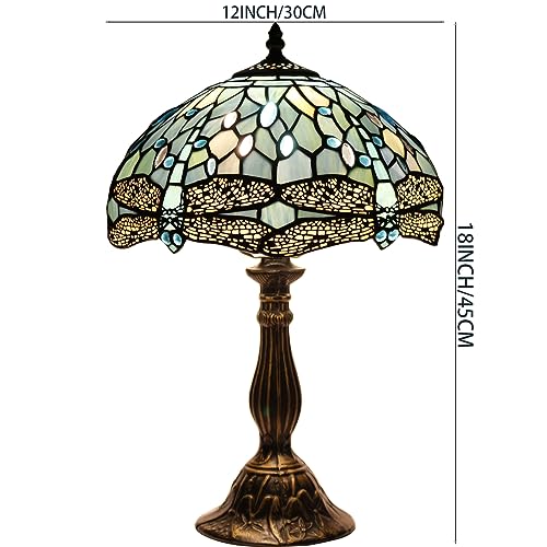 Werfactory TIFFANY LAMP Sea Blue Stained Glass Table Lamp 12X12X18 Inches Dragonfly Style Desk Reading Light S147 Series thumb #4