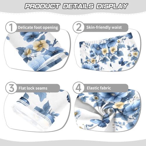 Blue Flower Rose Butterflies Girls Leggings Athletic Pants Tights Stretch Bottom3