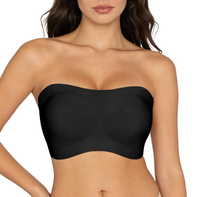 Strapless Bras for Women Wireless Padded Bandeau Bra Jelly Seamless No Underwire Non-Slip Invisible Bralette Black