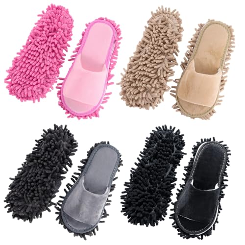 4 Pairs Washable Mop Slippers, Chenille Mop Slippers for Men Wome...