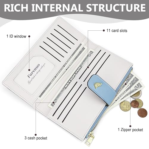 Image of Farcauo Wallet Women Slim Wallets for Women with RFID Blocking Cute Thin Blue Women's Wallet Kawaii Flower Womens Ladies Card Holder Wallets