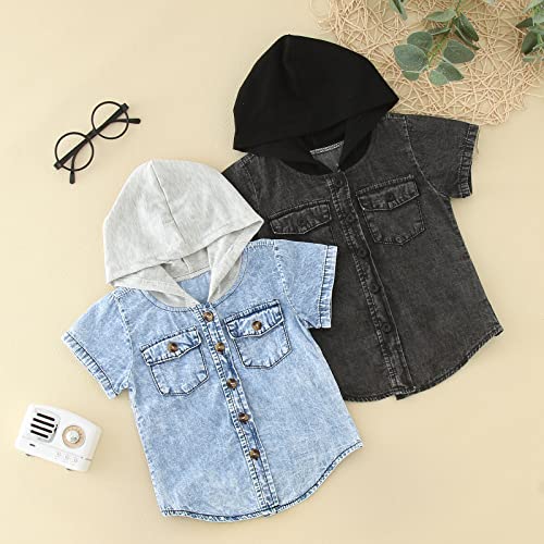 Toddler Boys Girls Short Sleeve Denim Hooded Coat Kids Tops T Shirt With Pocket Girls Coats4