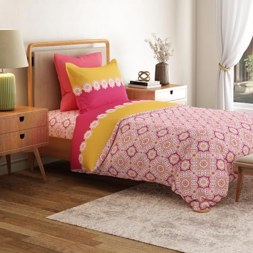 Image of Mytrident Bedsheet for Single Bed Cotton | 60 inch x 90 inch | Meadow Pink