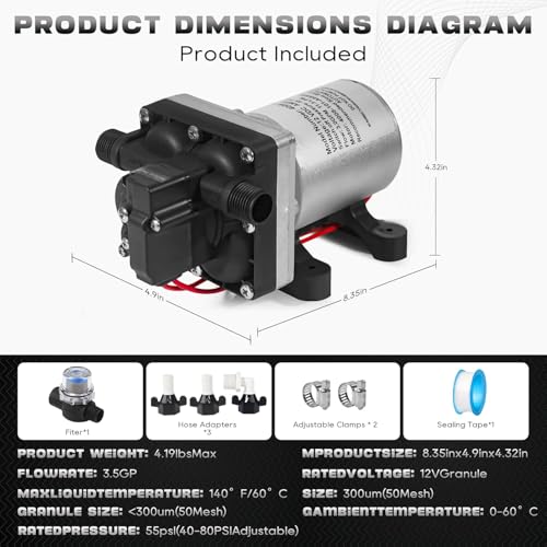 Image of 12V RV Water Pump 4008-101-A65 /E65 | 3.0 GPM - 55 PSI | Camper RV Water Pump | Self-Priming & Quiet Diaphragm Pump | Thermal Protection & Dry Run Safe (4008-101-A65 /E65)