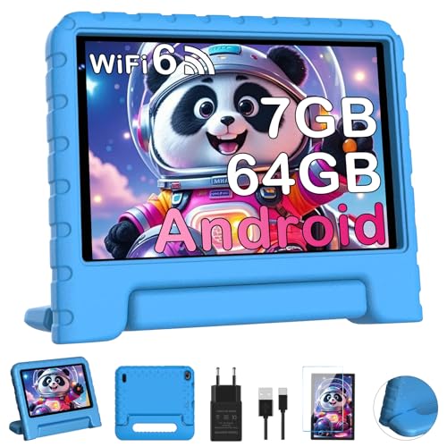 Dghrti Tablet 7 Inch Android, Quad-core, 7GB +64GB (TF 512GB), Parental Control, 3500mAh, BT 5.0, 5+8MP, Tablets with EVA Protective Case, Blue