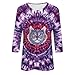 Cute Tie Dye Cat Graphic 3/4 Sleeve T-Shirt Blousea and Tops for Women Casual Three Quarter Sleeve Pullovers Tee Shirt
