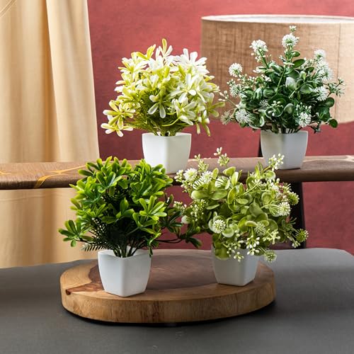 Image of JH Gallery Artificial Plants with Pot - Realistic Look, Durable Home Decor, Perfect Home Decoration Items for Living Room, Hall and Bedroom. Flower Pot for Stylish Interiors (Pack of 4)