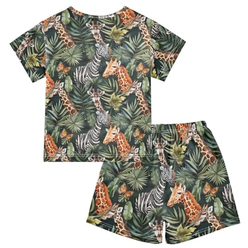 ALAZA Tropical Giraffe Butterfly Zebra Pajamas Short Sleeve 2 Piece Sleepwear Top and Bottom Pajama Set Unisex2