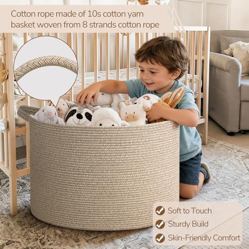 Image of INDRESSME 115L Extra Large Woven Blanket Baskets for Storage, Toy Organizers and Storage Rope Baskets for Boys Girls Kids,Burr Basket Storage Bins for Decor Laundry Shoe, Brown