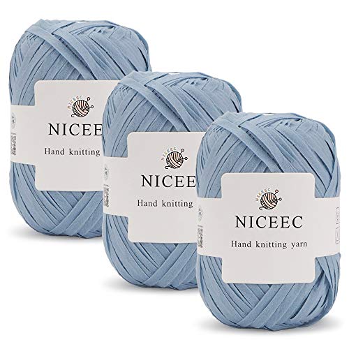 Image of NICEEC 3 Skeins Kraft Paper Yarn 474yds /5.3oz - Light Blue | Crochet & Knit, DIY Project Starter Kit,Handbag,Sun Hat,Shoes, Shopper Bag