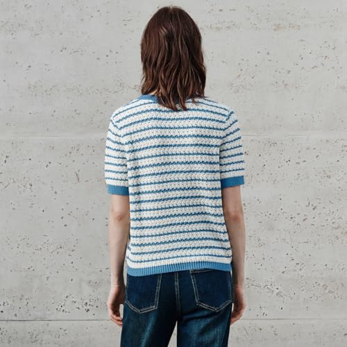 Image of URBAN REVIVO Women's Short Sleeve Sweaters Crewneck Knit Tops Casual Striped 2025 Trendy Soft Summer Blouses