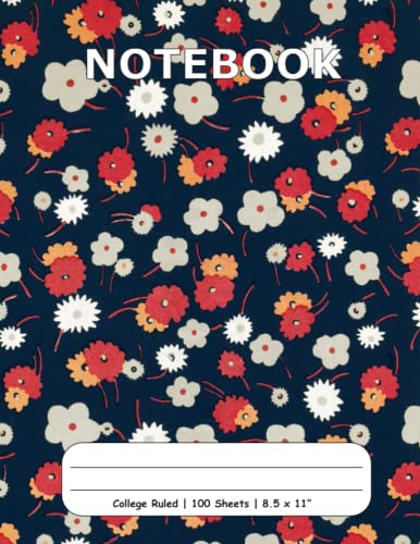 Notebook: White, gray, pink and red flowers (1929) pattern in high resolution by Charles Goy | College Ruled Composition Book