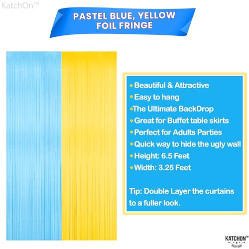 Image of Katchon, Light Blue and Yellow Fringe Backdrop - Feet, Pack of 2 | Blue and Yellow Birthday Decorations, Easter Backdrop Curtain | Sponge Party Decorations, Baby Shower Decorations for Home