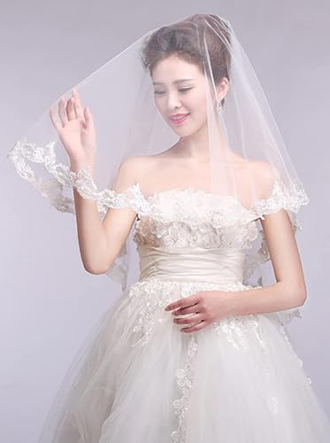 Miniatura 2 de JWICOS Elegante velo de encaje floral para novias velo corto de tul nupcial de 1 nivel para boda despedida de soltera (blanco)