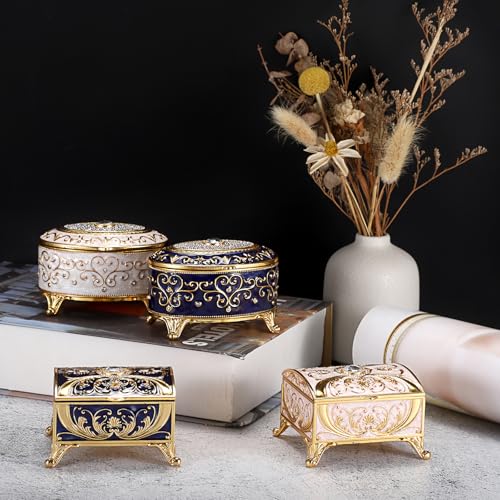 Gushbin Vintage Jewelry Box Small Trinket Box - Oval Enamel Treasure Chest Box Metal Jewelry Box Golden Rings Earrings Holder Hand Painted Jewelry Keepsake Box Gift For Birthday thumb #2