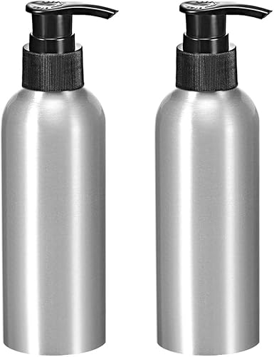 Miniatura 9 de uxcell Botella de bomba de aluminio de 4 oz4.1 fl oz con tapa de bomba negra, botella de viaje vacía recargable para cocina y baño, 2 unidades