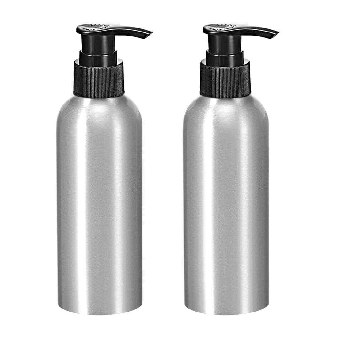 uxcell Botella de aluminio con tapa de bomba negra, recipiente vacío rellenable para botella de viaje