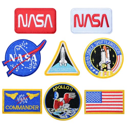 8 Stück Aufnäher zum Aufbügeln,Raumfahrt Aufnäher，Space Shuttle Mission Patches zum aufbügeln,Bügelflicken kinder，für Kleidung，T-Shirt,Jeans, Rucksack,Mützen，Diy