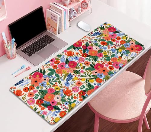 Image of Garden Party Extended Desk Pad Flowers Mouse Pad,Gaming Desk Pad with Stitched Edges Non-Slip Rubber Base Extended XL Mousepad Big Desk Mat for Office Home Work(27.5X11.8 Inch)