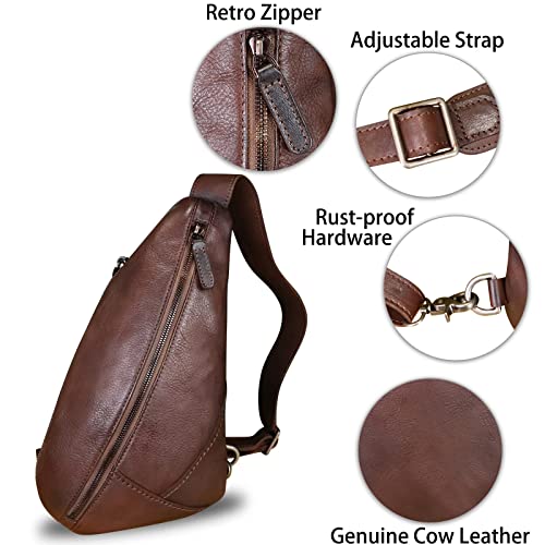 Image of Genuine Leather Silng Bag for Women and Men Vintage Leather Sling Backpack Shoulder Crossbody Bag Chest Purses