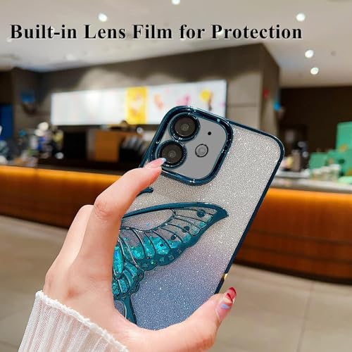 Image of mobistyle Thermoplastic Polyurethane Designed For iPhone 11 Cover With Glitter Cute Butterfly Electroplate Plating Design Back Cover Case For Women Teen Girls (Blue)