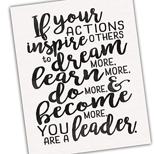 Inspirational Quotes - Wall Art - If Your Actions Inspire People - John Quincy Adams - Gift for Boss or Coworker - Leadership quote - Watercolor - Handwritten - Black and White - UNFRAMED Poster Print