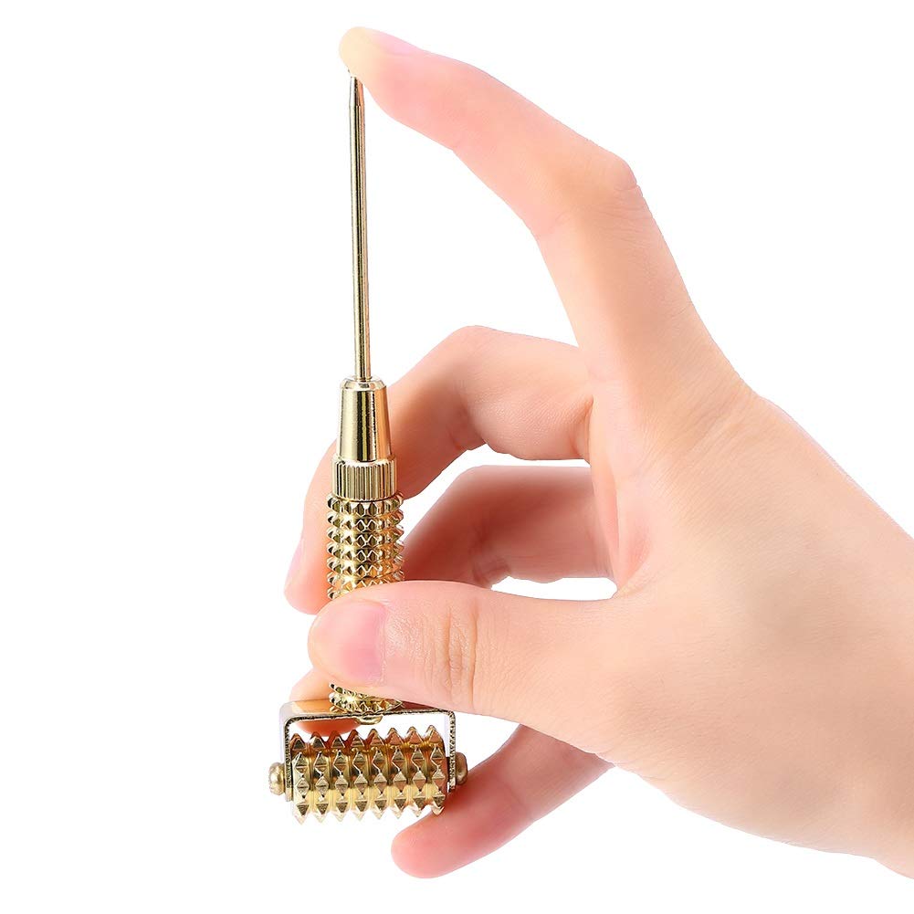 VOBOR Facial Roller Massager, Détecteur de points d'acupuncture Oreille faciale Acupoints Printemps Aiguille Roller Massage pour le corps et le visage Rouleau Massage Visage(Couleur : Or)