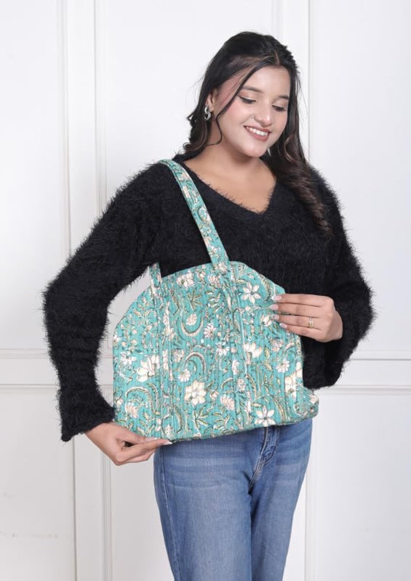 Cotton Printed Tote Bag, Quilted Hand Printed Carry Bag