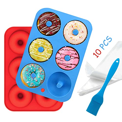 Aoibeely Molde Donuts Silicona Moldes Reposteria: 2 Piezas Molde Donuts, 10 Piezas Bolsas de Pastelería, 1 Piezas Cepillo de Silicona, Solía ​​hacer para Pasteles, Galletas, Bagels, Muffins Cover