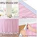 108in Baby Pink Tulle Table Skirts for Rectangle Tables 6ft 8ft 4ft, 2-Layer 9 ft Long Gold Grim Princess Pink Ruffle Tulle Tutu Table Skirt Cloth for Girl Birthday Baby Cake Dessert(No Table Cover)