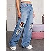 SweatyRocks-Womens-Casual-Loose-Ripped-Denim-Pants-Distressed-Wide-Leg-Jeans SweatyRocks Women's Casual Loose Ripped Denim Pants Distressed Wide Leg Jeans Blue Medium